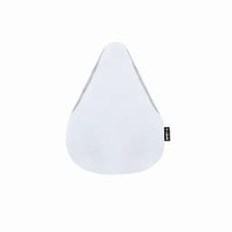 A drink bottle with a sleek, teardrop shape, featuring a smooth white finish and a logo on the side.