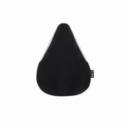 A black bean bag with a sleek design featuring a small branding tag.