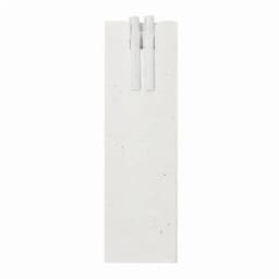 A rectangular white product with two clips at the top, featuring a textured surface. It has a simple design and a branding logo.