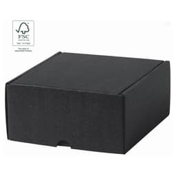 A black cardboard box with a flap closure and an FSC logo in the corner.