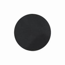 A black round product with a textured surface, featuring a logo in the centre.
