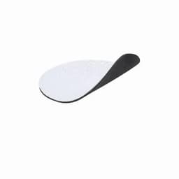 A footwear insole with a textured white surface and a black underside. It has an ergonomic shape.