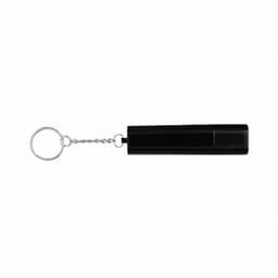 A keychain tool in black, featuring a cylindrical design with a chain link attached.