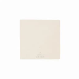 A square, plain cream-coloured coaster featuring a simple design and a small logo at the bottom.