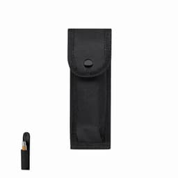 A black fabric holder with a snap closure, designed to fit a small item such as a lighter or similar object.