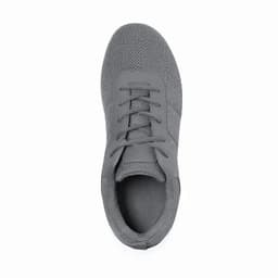 A grey athletic shoe with a mesh upper and laces, viewed from above. Features a sleek and modern design.