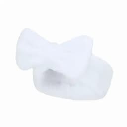 A white hair accessory featuring a bow design, crafted from soft fabric. The item has a simple, elegant look.