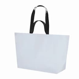 A tote bag in white with black handles, featuring a spacious design and no visible branding.