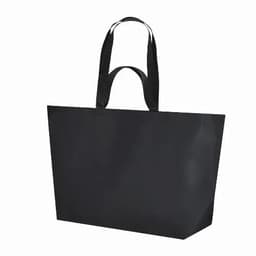 A black tote bag with two sturdy handles, designed for carrying various items.