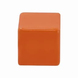 An orange square block with a glossy finish. It features a solid colour and a smooth surface.