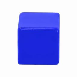 A blue cube-shaped object with smooth surfaces and sharp edges, featuring a glossy finish.