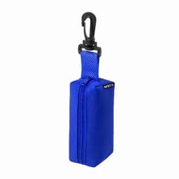 A blue pouch with a hook, featuring a zip closure. The material appears durable and suitable for various uses.