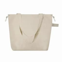 A tote bag in a light beige colour with two shoulder straps and a minimalist design.