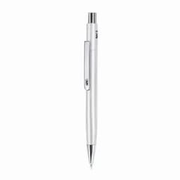 A silver pen with a sleek design and a clip for easy attachment. It features a shiny finish and a retractable mechanism.