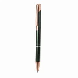 A pen featuring a green barrel with rose gold accents and a clip, showcasing a sleek design.