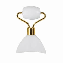 A facial roller with a white marble finish and gold accents, designed for skincare use.
