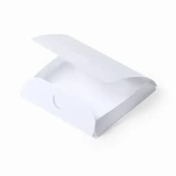 A white, foldable paper box with a simple design and an open top.