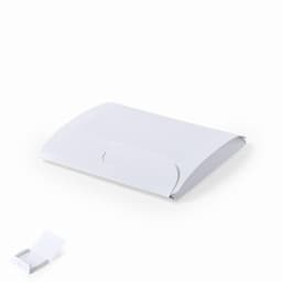 A white presentation folder with a flap closure, accompanied by a small matching note card.