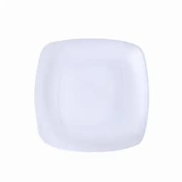 A white square plate with smooth edges, featuring a simple and minimalistic design.
