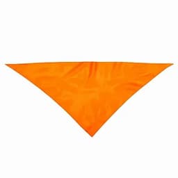 A triangular orange bandana made from a smooth fabric, featuring a simple design without any logos or text.