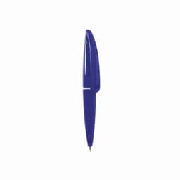 A blue pen with a sleek design and a clip on the cap. It features a silver accent near the base.