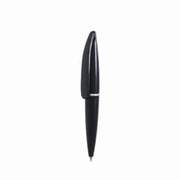 A black pen with a sleek design and silver accents, featuring a clip on the cap.