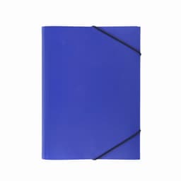 A blue folder with a black elastic band, featuring a solid colour design and no visible text or graphics.