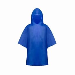A blue poncho with a hood, made of a lightweight, waterproof material. It features short sleeves and a simple design.