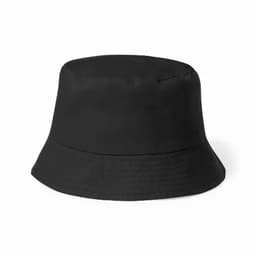 A black bucket hat with a wide brim and a textured fabric. The hat has no visible logos or branding.