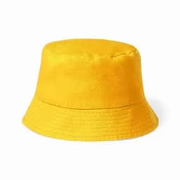 A yellow bucket hat with a soft texture and a wide brim, featuring a simple, unembellished design.