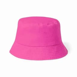 A pink bucket hat with a wide brim, made from soft fabric, featuring no visible logos or branding.