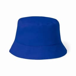 A blue bucket hat with a curved brim and a simple design, featuring no visible logos.