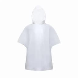 A light, semi-transparent white poncho with a hood, featuring a simple design.