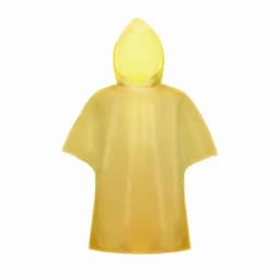 A yellow poncho with a hood, featuring a loose-fitting design and a simple silhouette.