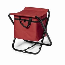 A red folding cooler bag with a black frame and zippered top, featuring handles for easy transport.