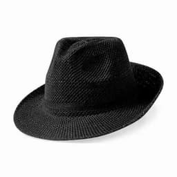 A black mesh fedora hat featuring a wide brim and a structured crown. It has a minimalist design and is lightweight.