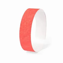 A red wristband with a smooth surface, featuring a solid colour and a simple design.