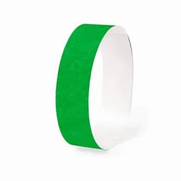 A green wristband with a smooth finish, featuring a logo. The band is flexible and circular in shape.