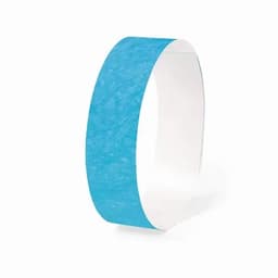 A blue wristband with a smooth finish, featuring a white interior. It has a logo or branding present.