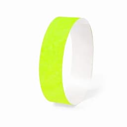 A bright yellow wristband with a textured surface, featuring a solid white interior and a simple design.