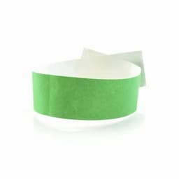 A green wristband with a white backing, featuring a textured surface and a smooth interior.