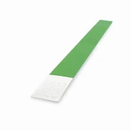 A green promotional product with a white textured end, featuring a logo.