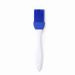 A baking brush with a blue silicone head and a white handle, featuring flexible bristles for easy application.