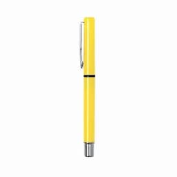 A yellow pen with a silver clip and tip, featuring a sleek design.