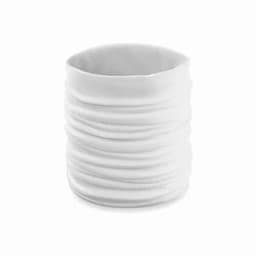 A textured white drink bottle with a ribbed design and a cylindrical shape. It features a logo.