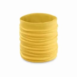 A yellow, textured drink bottle with a seamless design and a logo.