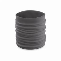 A drink bottle in a tubular design with a textured grey finish and a flexible body. It features a logo.