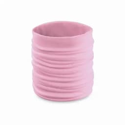 A drink bottle in a soft pink colour, featuring a textured design and a logo.