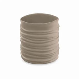 A drink bottle in a light beige colour with a textured, wrinkled design and a simple shape. It has a logo.