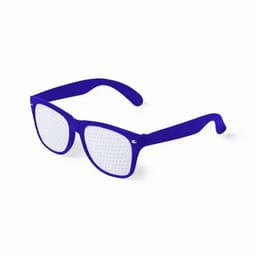 A pair of purple novelty glasses with dotted lenses and solid purple frames.